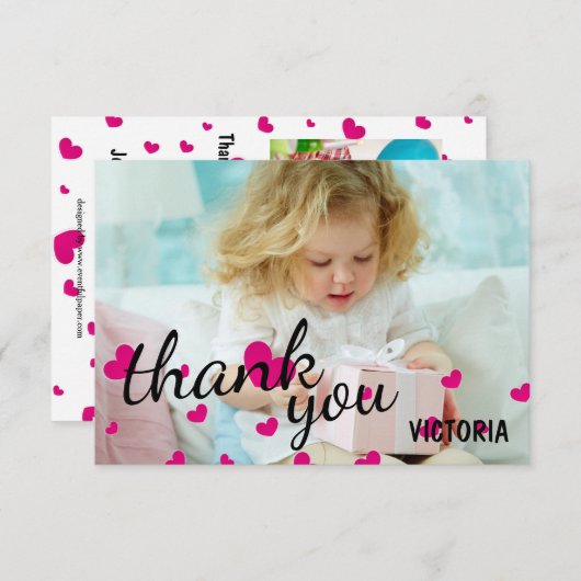 Roze hartfoto's - 3x5 bedankt voor je platte kaart (Voorkant / Achterkant)