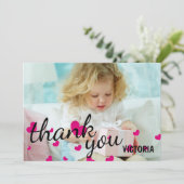 Roze hartfoto's - Hartelijk dank voor uw platte ka Kaart (Staand voorkant)