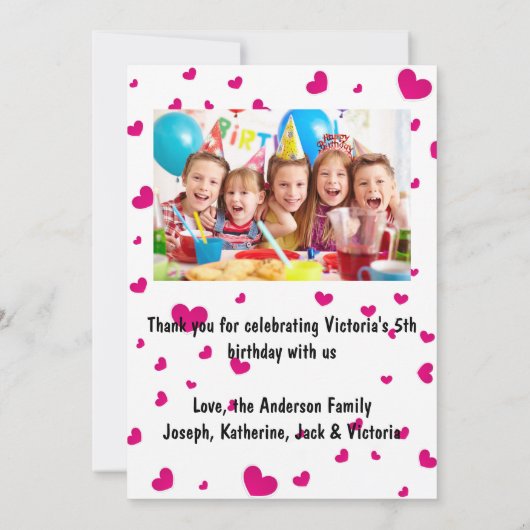 Roze hartfoto's - Hartelijk dank voor uw platte ka Kaart (Achterkant)