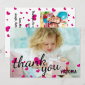 Roze hartfoto's - Hartelijk dank voor uw platte ka Kaart (Voorkant / Achterkant)