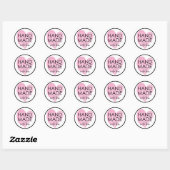 Roze harthandheld met liefde ronde sticker (Vel)