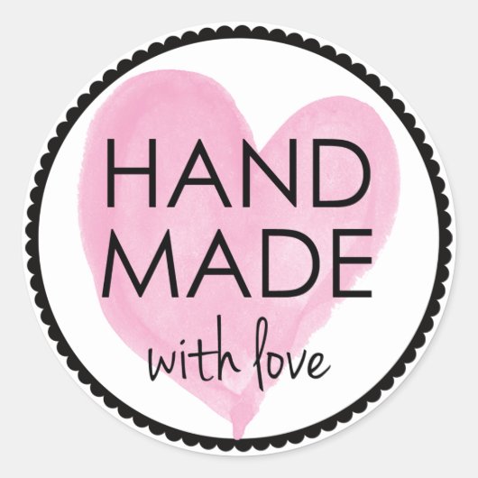 Roze harthandheld met liefde ronde sticker (Voorkant)