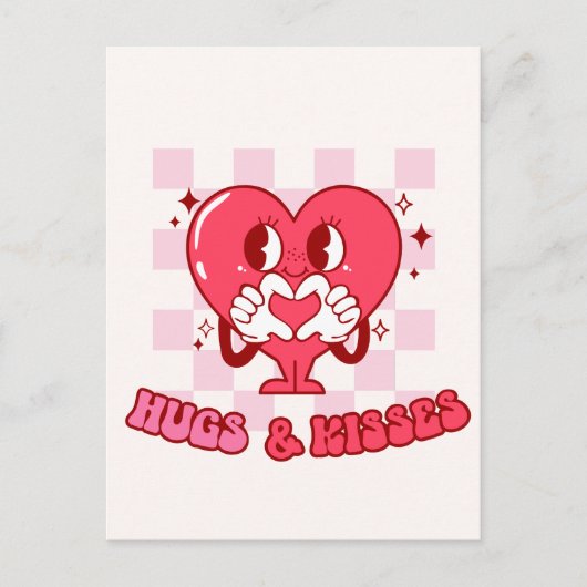 Roze harthugs en Kisses Briefkaart (Voorkant)