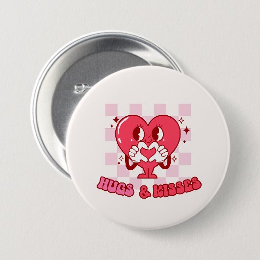 Roze harthugs en Kisses Ronde Button 7,6 Cm (Voorkant /achterkant)