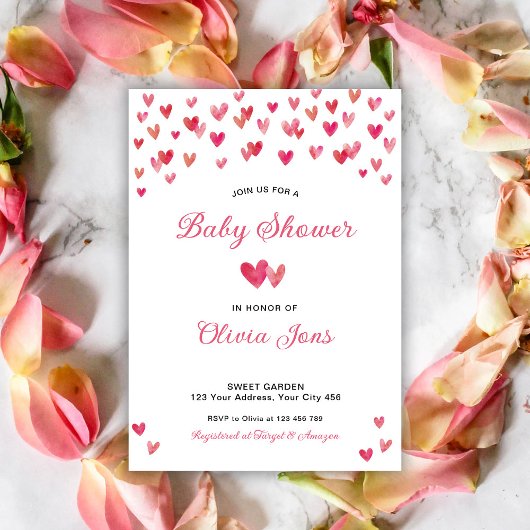 Roze Hartjes Baby Shower Kaart