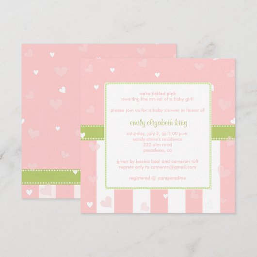 Roze hartjes baby shower kaart (Voorkant / Achterkant)
