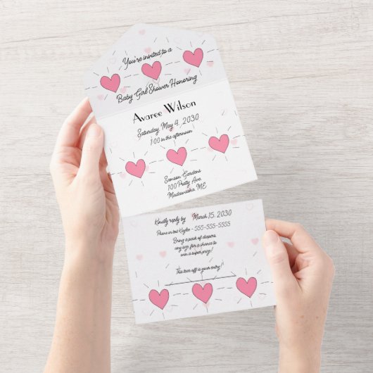 Roze Hartjes Baby Shower Uitnodiging (Afscheurbaar)