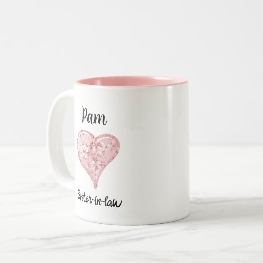 roze hartjes bloemen zuster in de wet tweekleurige koffiemok (Voorkant links)