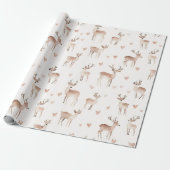 Roze Hartjes Crème Herten Kerst Cadeaupapier (Uitgerold)