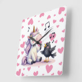 Roze Hartjes Eenhoorn Vierkante Klok (Hoek)