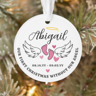 Roze Hartjes Eerste Kerstmis Zonder Engel Foto Ornament