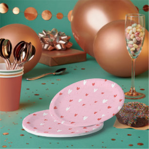 Roze Hartjes en Glitters Feest Papieren Borden Bordje