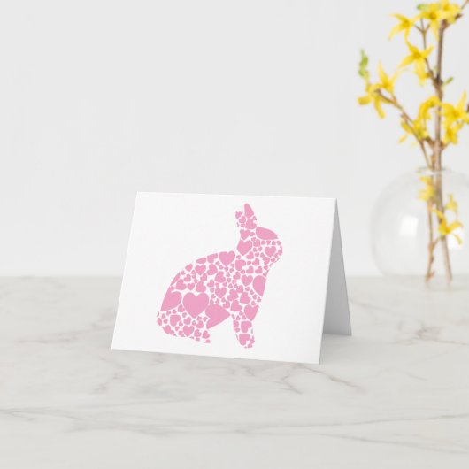 Roze Hartjes Ik hou van je Konijn kaart (Gele Bloem)