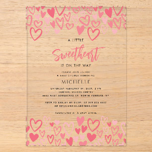 Roze Hartjes Lieve Schat Baby Shower Acryl Uitnodigingen