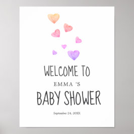 Roze Hartjes Meisje Baby Borrel Verwelkomingsbord Poster