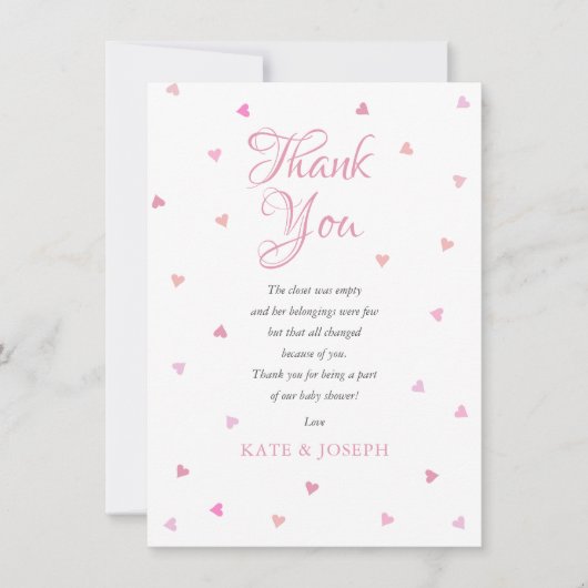 Roze Hartjes Meisje Baby Shower Dankjewel Gedicht Bedankkaart (Voorkant)