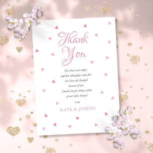 Roze Hartjes Meisje Baby Shower Dankjewel Gedicht Bedankkaart