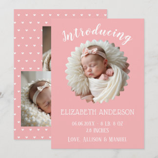 Roze Hartjes Meisje Geboorteaankondigingskaart Aankondiging