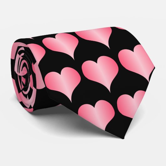 Roze Hartjes Ontwerp Stropdas (Opgerold)