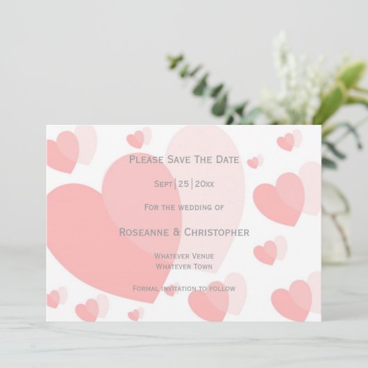 Roze Hartjes Ontwerp Trouw Save The Date (Staand voorkant)