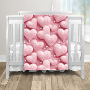 Roze Hartjes Parels Baby Fleece Deken