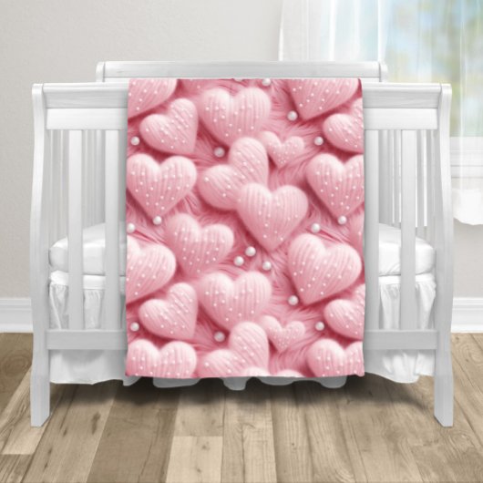 Roze Hartjes Parels Baby Fleece Deken