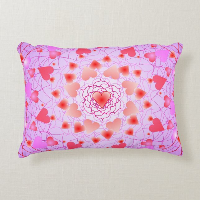 Roze Hartjes Patroon Accent Kussen (Voorkant)