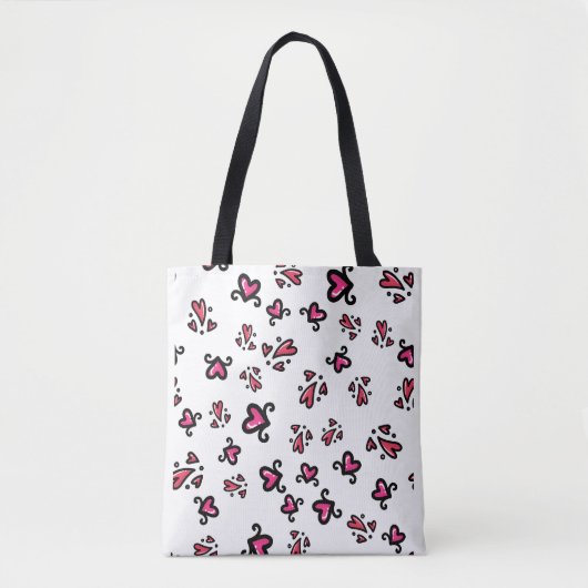 Roze Hartjes Patroon – Cute Doodle Design Tote Bag (Voorkant)