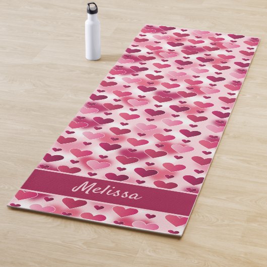 Roze Hartjes Patroon Met Aangepaste Naam Yogamat (In situ)