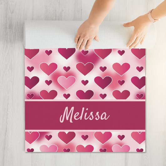 Roze Hartjes Patroon Met Aangepaste Naam Yogamat