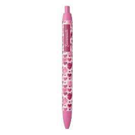 Roze Hartjes Patroon Met Aangepaste Naam Zwarte Inkt Pen