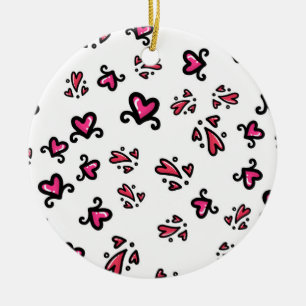 Roze Hartjes Patroon – Mooie Doodle Ontwerp Keramisch Ornament
