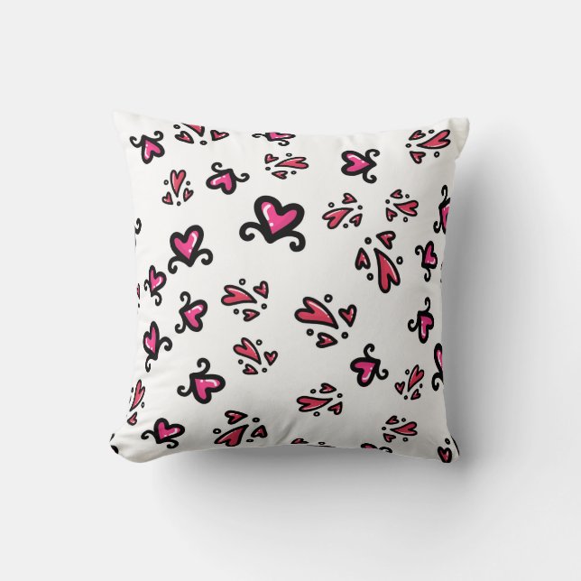 Roze Hartjes Patroon – Mooie Doodle Ontwerp Kussen (Voorkant)