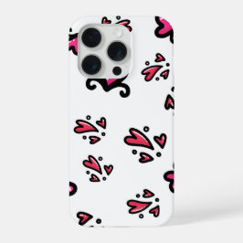 Roze Hartjes Patroon – Mooie Krabbel Design iPhone 15 Pro Case
