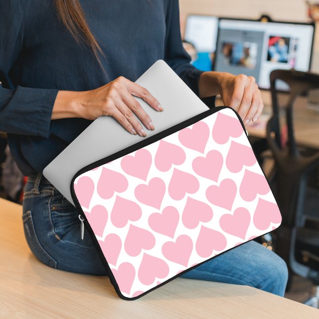 Roze Hartjes Patroon, Romantisch, Liefde Laptop Sleeve (Creator heeft geüpload)