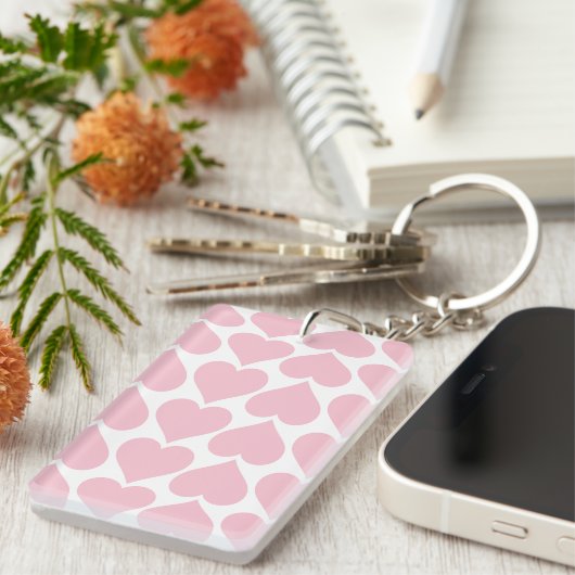 Roze Hartjes Patroon, Romantisch, Liefde Sleutelhanger (Voorkant Rechts)