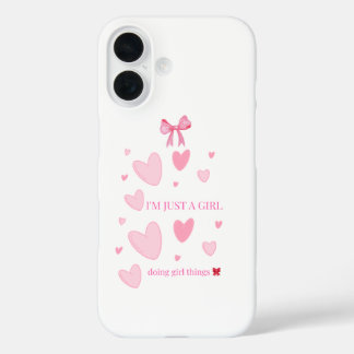 Roze Hartjes Strik Ik Ben Toch Maar Een Meisje Pho iPhone 16 Hoesje