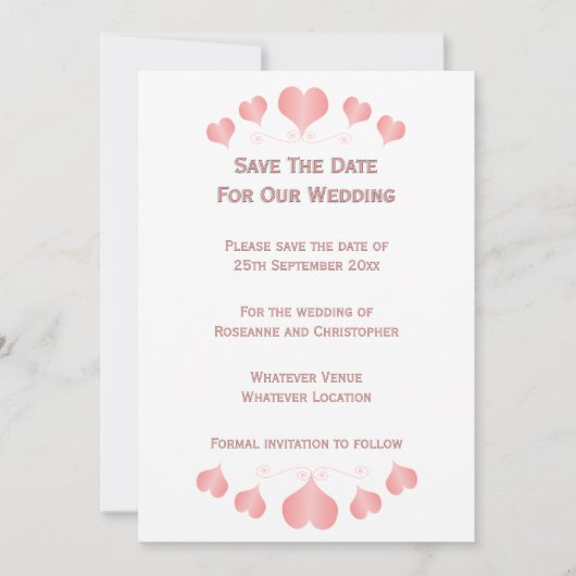 Roze Hartjes Trouwontwerp Save The Date (Voorkant)