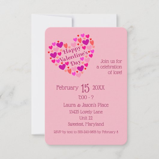 Roze Hartjes Valentijnsdag Feest Uitnodiging (Voorkant)