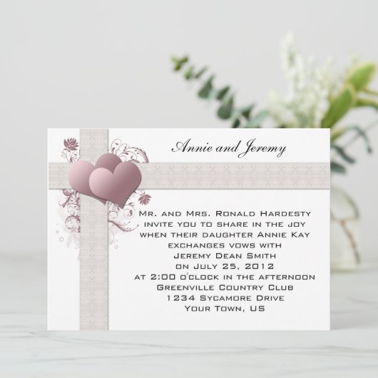 Roze Hartjes Wervelende Trouw Uitnodiging (Staand voorkant)