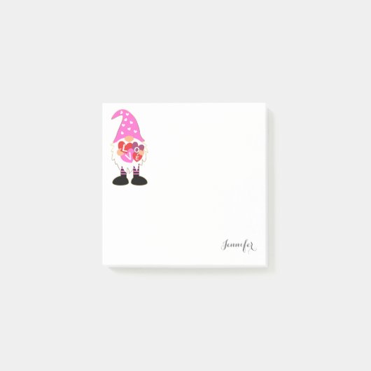 Roze hartklep Valentijn Gnome Post-it® Notes (Voorkant)