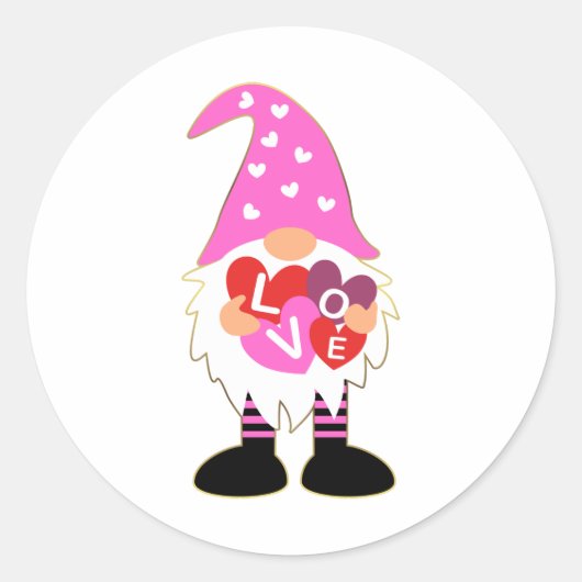Roze hartklep Valentijn Gnome Ronde Sticker (Voorkant)