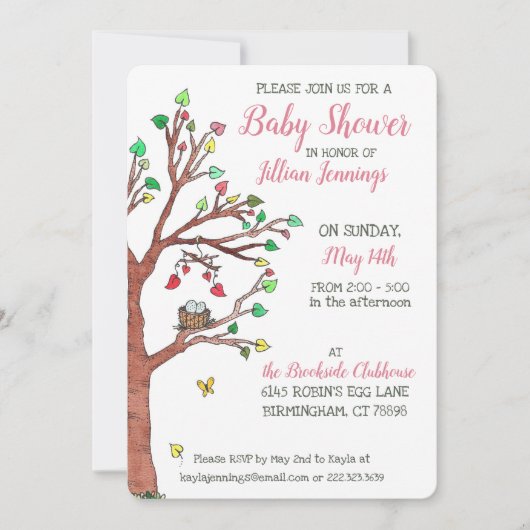 Roze hartkleppen Mobiel vogelnestBaby shower Kaart (Voorkant)