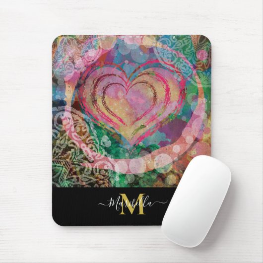 Roze hartliefde Mandala personaliseren Monogram Bo Muismat (Met muis)