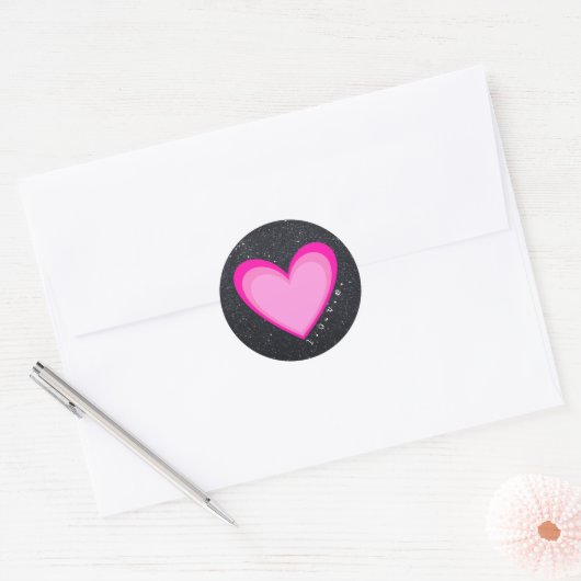 Roze hartliefde ronde sticker (Envelop)