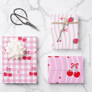Roze Hartlint Kersen Inpakpapier Vel
