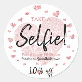Roze hartlippen lippenstift korting selfie make-up ronde sticker