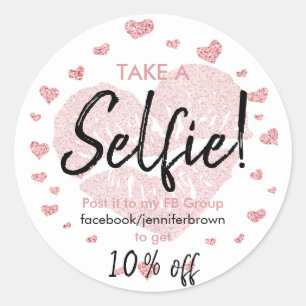 Roze hartlippen lippenstift korting selfie make-up ronde sticker