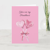 Roze hartlolly's met strik liefde kaart (Voorkant)