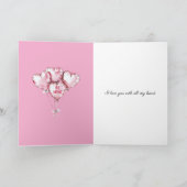 Roze hartlolly's met strik liefde kaart (Binnen)